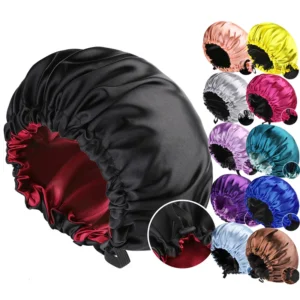 Large Night Cap Adjustable Elastic Double Layer Silk Satin Bonnet for Women