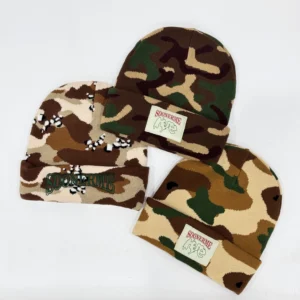 Custom Woven Logo Winter Warm Camo Beanie Hat