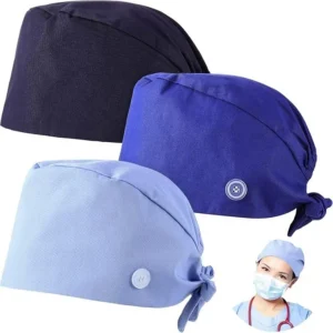 Men and Women Adjustable Tie Back Working Hat Beauty Salon Chef Surgical Scrub Cap with Buttons and Sweatband
