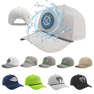 HN10 Unisex Custom Embroidery Pvc Rubber Patch logo 5 Panels Perforated Laser Cut Hole Drill Veracap Baseball Cap Waterproof Hat