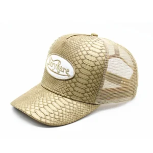 Wholesale New Style Pu Leather Snakeskin Texture Trucker Hat With Embroidery Patch logo