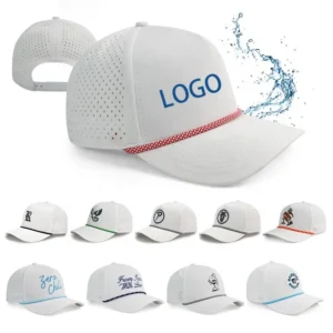 HN10 Women Men Waterproof Laser Cut Custom Embroidery Pvc Tpu Rubber Patch logo Perforated White Baseball Cap Rope Hat