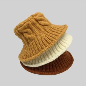 Vintage Winter Warm Baggy Thick Cable Acrylic Knit Ribbed Handmade Crochet Fisherman Bucket Hat