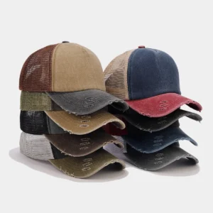 New Style OEM Acid Washed Vintage Distressed Mesh Terry Trucker Hats with Your Own Logo Hip Hop Outdoor Casual