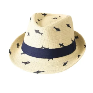Summer Kids Short Brim Print Fedora Children Panama Straw Hats Boy Girl Sun Beach Hat Sunhat