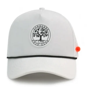 HS51 Unisex Custom Pvc Rubber Patch logo Waterproof Laser Cut Hole White Rope Hat Golf Hat with Tee Holder