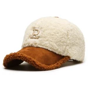 Unisex Letter Lamb Wool Plush Baseball Cap Solid Color Winter Warm Sherpa Hat