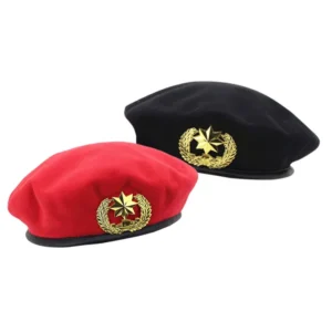 CUSTOM LOGO French Fashion Leather Glengary Security Guard Uniform Red Beret Mesh Wool Beret Hat Cap