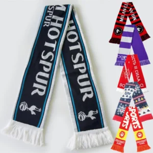 Custom Design Slogan Flag Games Print Logo Jacquard Acrylic Team Basketball Football Club Knitted Fan Scarf
