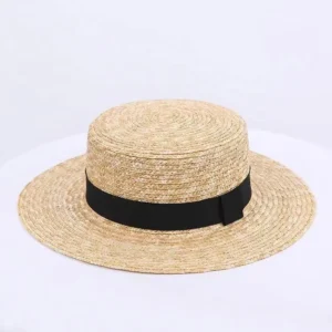 Womens Wheat Straw Sun Hat 7cm 9cm Brim Panama With Bow