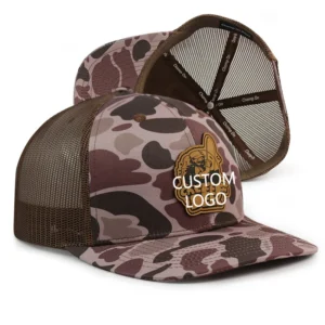 HN23 Youth Camo Trucker Hat – Blue Brown Orange Embroidered Cap