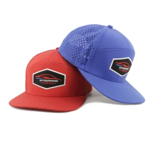 Custom 7 Panel Polyester Logo Laser Cut Drilled Hole Perforated Hat Snapback