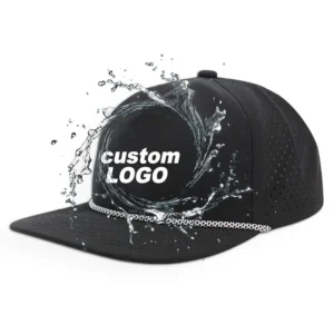 HS16 Custom Logo PVC Two Tone Waterproof Hat Laser Cut Hole 5 Panel Unstructured Cap Rope Dad Snapback Hat