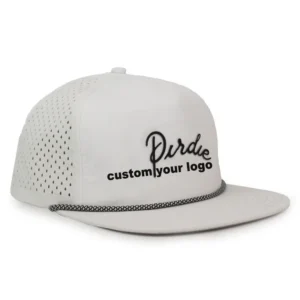 HS16 Custom Embroidery logo PVC Two Tone Waterproof Blank Hat Laser Cut Hole 5 Panel Unstructured Cap Rope Dad Snapback Hat