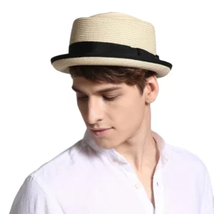 Vintage Rolled Brim Straw Hat Men’s Fedora Hat – Luxury Jazz Ribbon Panama Cap