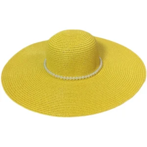 Summer Women Pearl Straw Hat Large Edge Sunscreen Cap Female Sun Beach Hat for Outdoor Travel Foldable