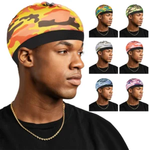 Hip Hop Men Custom Low Moq Camouflage Silk Satin Elastic Band Silky Stocking Camo Dome 360 Wave Caps for Men Wave