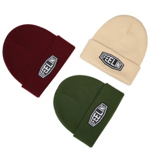 Customizable High Quality Acrylic Wool Blend Vintage Unisex Adult Beach & Business Use Leather Patch Beanie for Winter