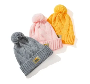 Comfortable Cute Warm 100% Wool Baby Beanie Digital Printing Custom Woven Label Embroidered Logo Knit Hat for Beach Business Use