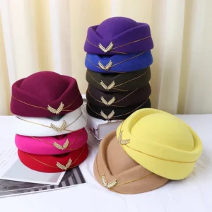 CUSTOM LOGO Luxury Wholesalers Flight Promotional Beret Stewardess Etiquette Hostess Attendant Cap Fedora Felt Hat