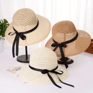 Summer Women Flat Top Straw Hats Bandages Sun Cap Female Travel Caps Beach Hat Breathable Panama Hats
