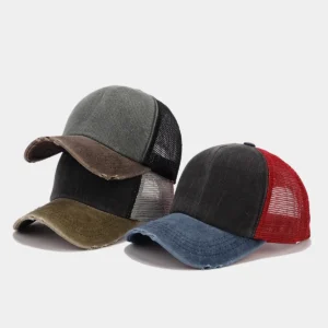 Sun Faded Plain Blank Hats Wholesale 5 Panel Trucker Cap Custom Logo Mesh Back Hat