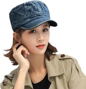 Washed Cotton Cadet Sports Cap Unique Design Vintage Denim Flat Top Cap