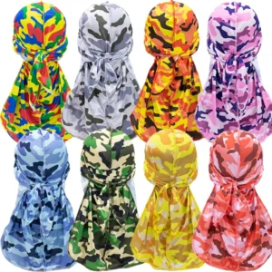Hip Hop Designer Camo Unisex Headwraps Doo Du Rags Dorag 360 Wave Silky Durag With Long Tail Wide Straps