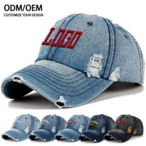 Wholesale 6 Panel Embroidery Vintage Street Trend Duck Hat Gorras Outdoor Leisure Distressed Denim Baseball Cap for Men Women