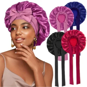 Large Night Cap Adjustable Silk Satin Bonnet for Curly Hair