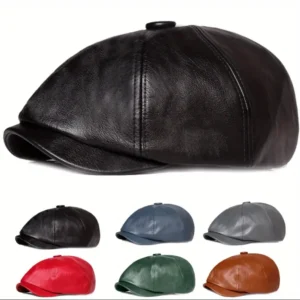 Fake-Leather 8 Panel Newsboy Cap