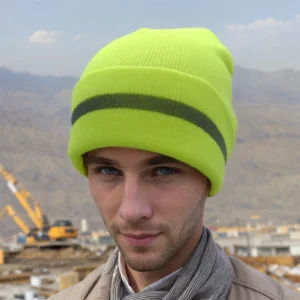 Wholesale Unisex Reflective Safety Beanie Hat High Visibility Neon Yellow Orange Windproof Knit Toque for Work Night Beach