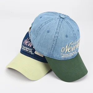Wholesale 6 Panel Luxury High Quality Custom Letter Embroidered Vintage Two Color Sport Denim Baseball Cap for Women Men