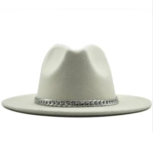 Men's and Women's Wide Brim Felt Fedora Panama Hat with Chain for Casual Outdoor Summer Scenes