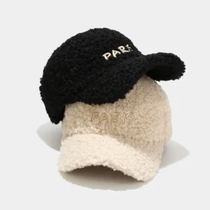 Winter Warm Sherpa Baseball Cap Paris Embroidery Plush Hat Snapback Cap