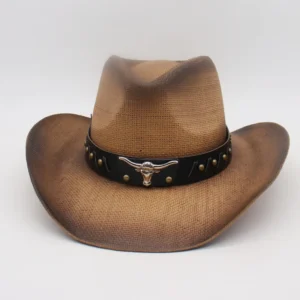 Western Cowboy Cowgirl Sun Hat Sombrero Hombre Outback Straw Hat with Shapeable Wide Brim and Belt Buckle