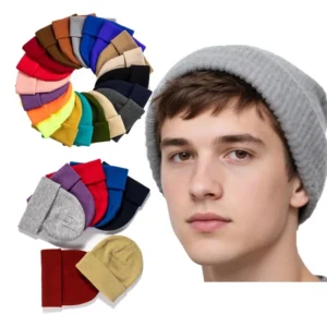 HKL0001 Colorful Solid Color Outdoor Warm Winter Cap Custom Logo Women Men Classic Cuffed Ski Style Knitted Beanies Hat