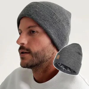 Customized Winter Hats 100% Acrylic Plain Men Satin Silk Lined Knitted Beanies With Satin Lining Inside