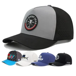Custom Rubber Patch Logo Performance Holes Sport Women Five 5 Panel Hydro Waterproof Golf Hats Veracap Baseball Cap for Men