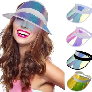 Customizable Plastic Colors Reflective Holographic Sun Hats Visors Hats Plastics Headwear Iridescent Visor Cap