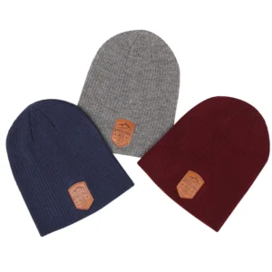 Slouchy Beanie Leather Patch Skull Cap