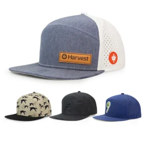 HS15 Blank Custom 6 Panel Laser Cut Hole Flat Bill Water Resistant Hats Cap PVC Rubber Patch logo Waterproof Snapback Hat