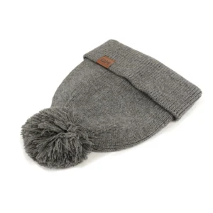 Custom Design Adult Leather Patch Logo Running Knit Cap Pom Winter Beanie Hat