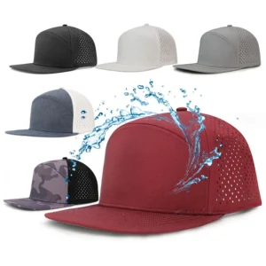 HS15 Fashion Style Fashion Laser Cut Hydro Baseball Hat Trenches 6 Panel Rubber Patch Water Proof Golf Hat