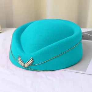 Stock Green Wholesale Woman 100% Wool Air Hostess Cap Airline Stewardess Hat