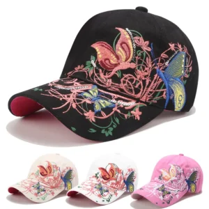 Womens Trendy Floral Butterfly Sequin Embroidered Baseball Cap