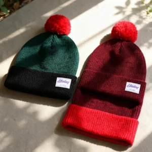 Custom Brand Woven Label Two Tone Custom Acrylic Winter Knitted Beanie-Business & Beach Y2K Style