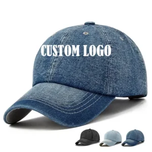 Custom Logo Acid Wash Leopard Oxford Terry Denim Unisex Baseball Cap with Printed Embroidery and Washed Finish