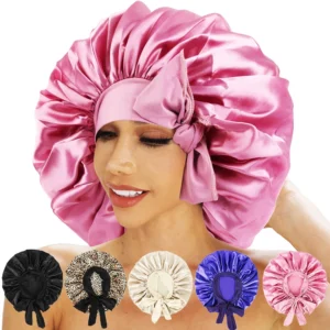 Extra Large Silk Satin Sleeping Cap Women Hair Care Bonnet with Elastic Band
