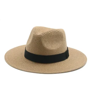 Wholesale Custom Logo Summer Panama Fedora Straw Hat Wide Brim Roll up Beach Sun Straw Hat Women and Men